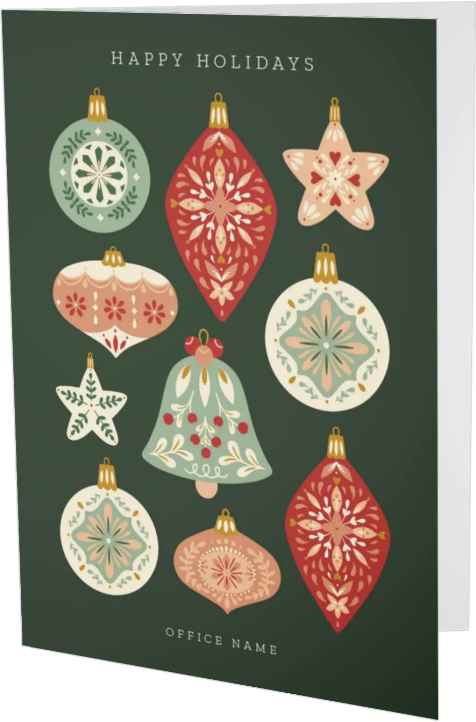 This is a 4.8" x 6.8" Folded Christmas Card called Ornate Ornaments printed in full color