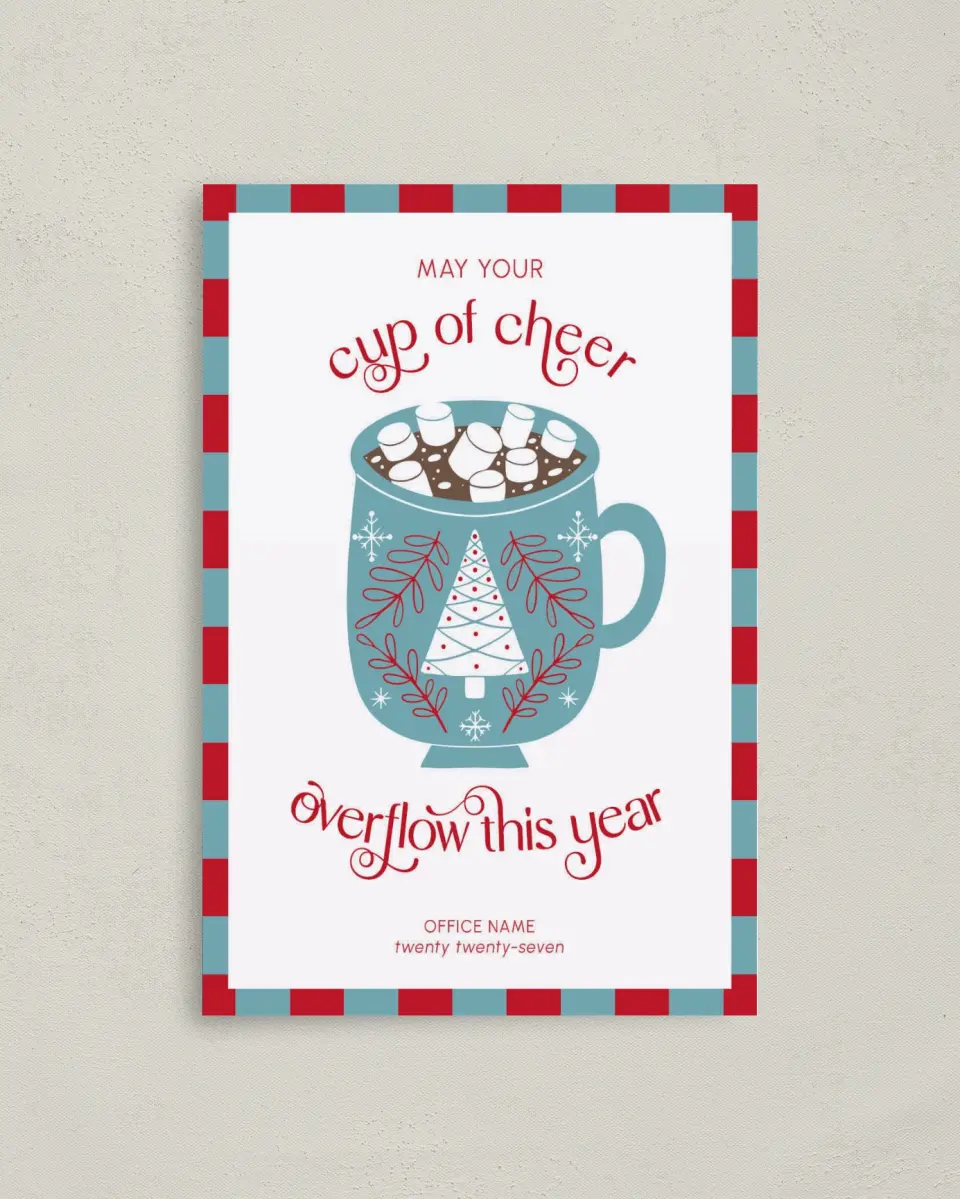 This is a 4.8" x 6.8" Folded Christmas Card called Cup of Cheer printed in full color