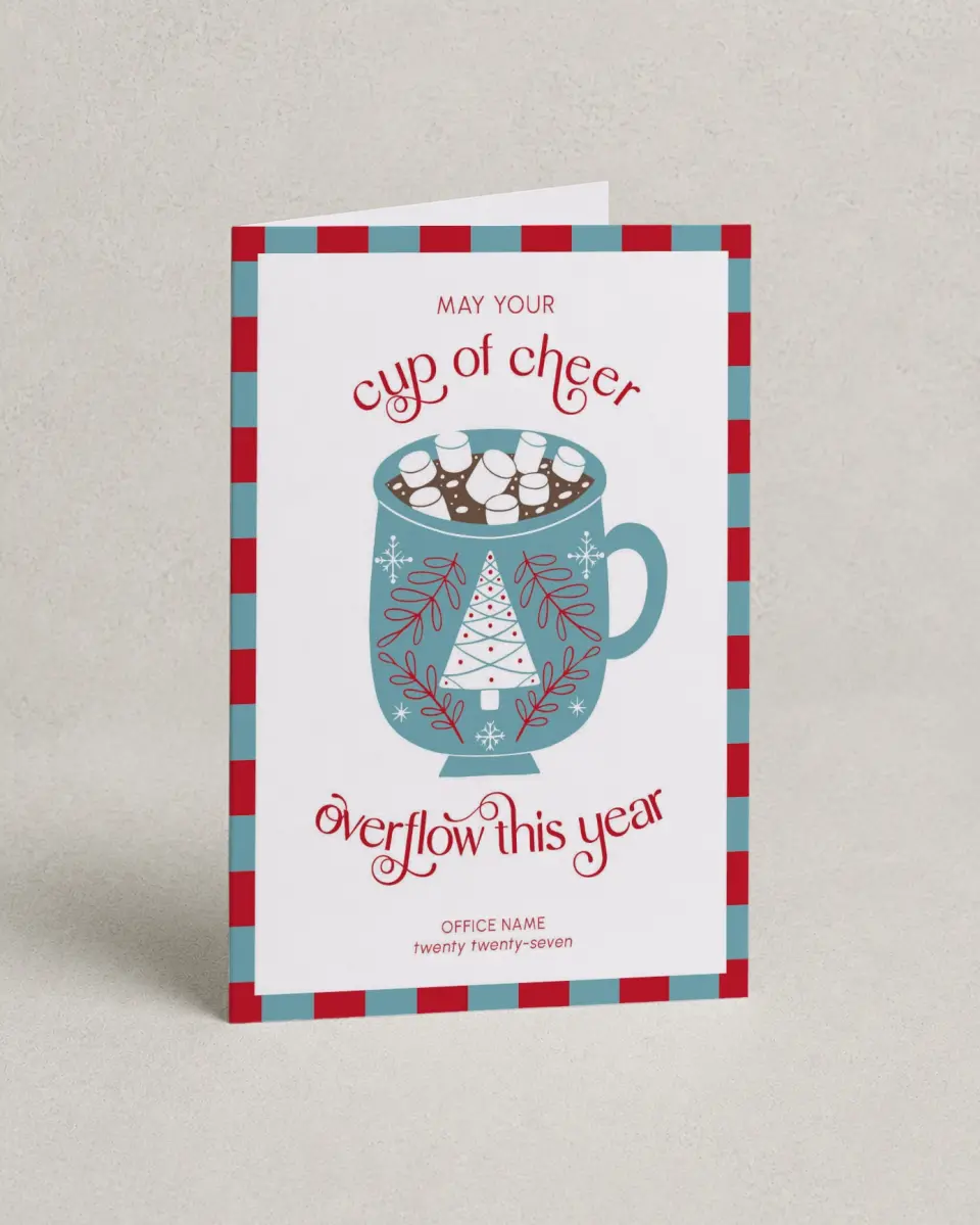 This is a 4.8" x 6.8" Folded Christmas Card called Cup of Cheer printed in full color