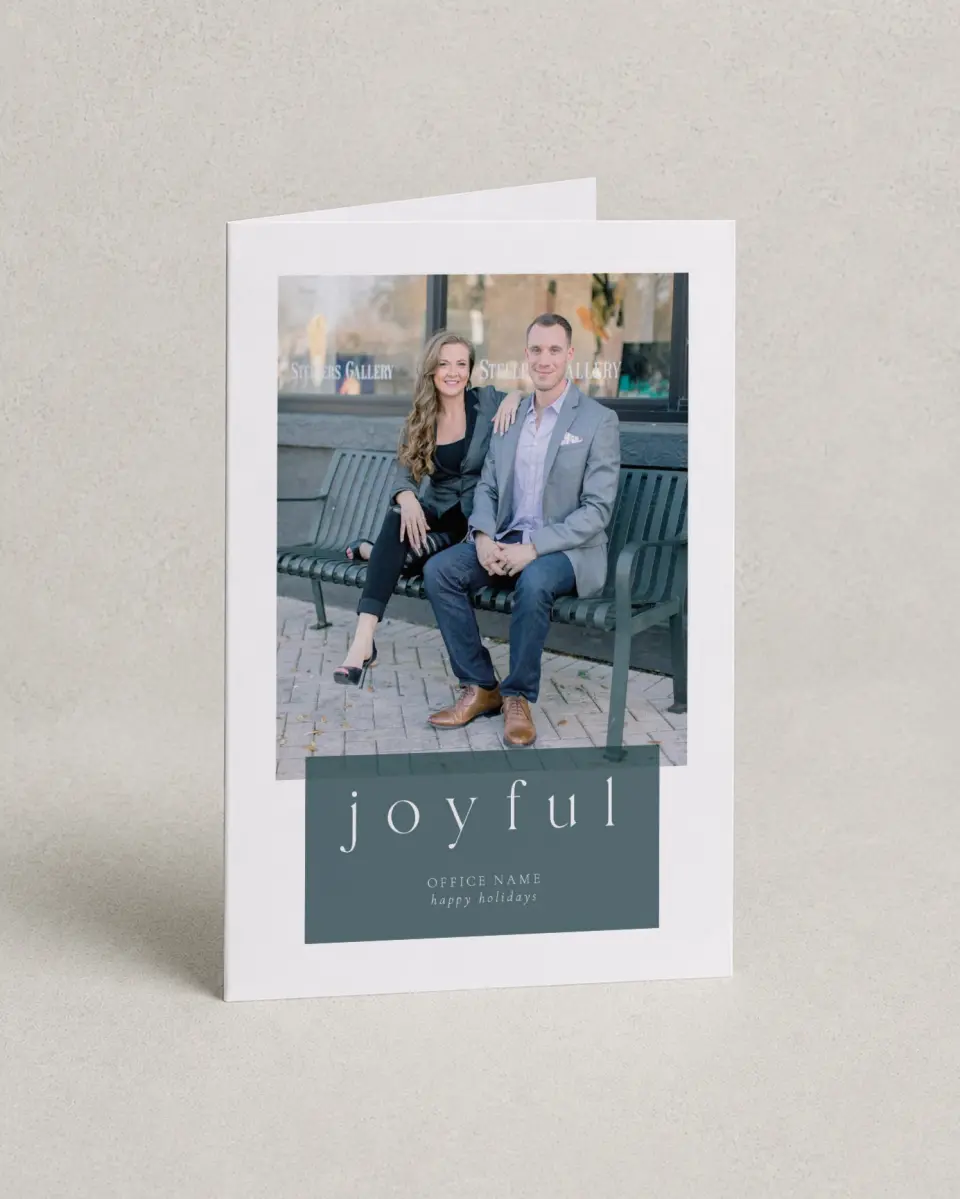 This is a 4.8" x 6.8" Folded Christmas Card called Joyful Team printed in full color