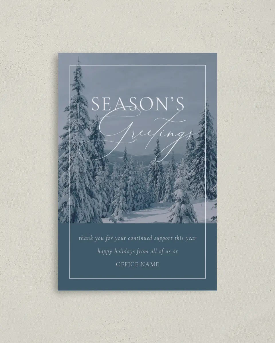 This is a 4.8" x 6.8" Folded Christmas Card called Winter Greetings printed in full color