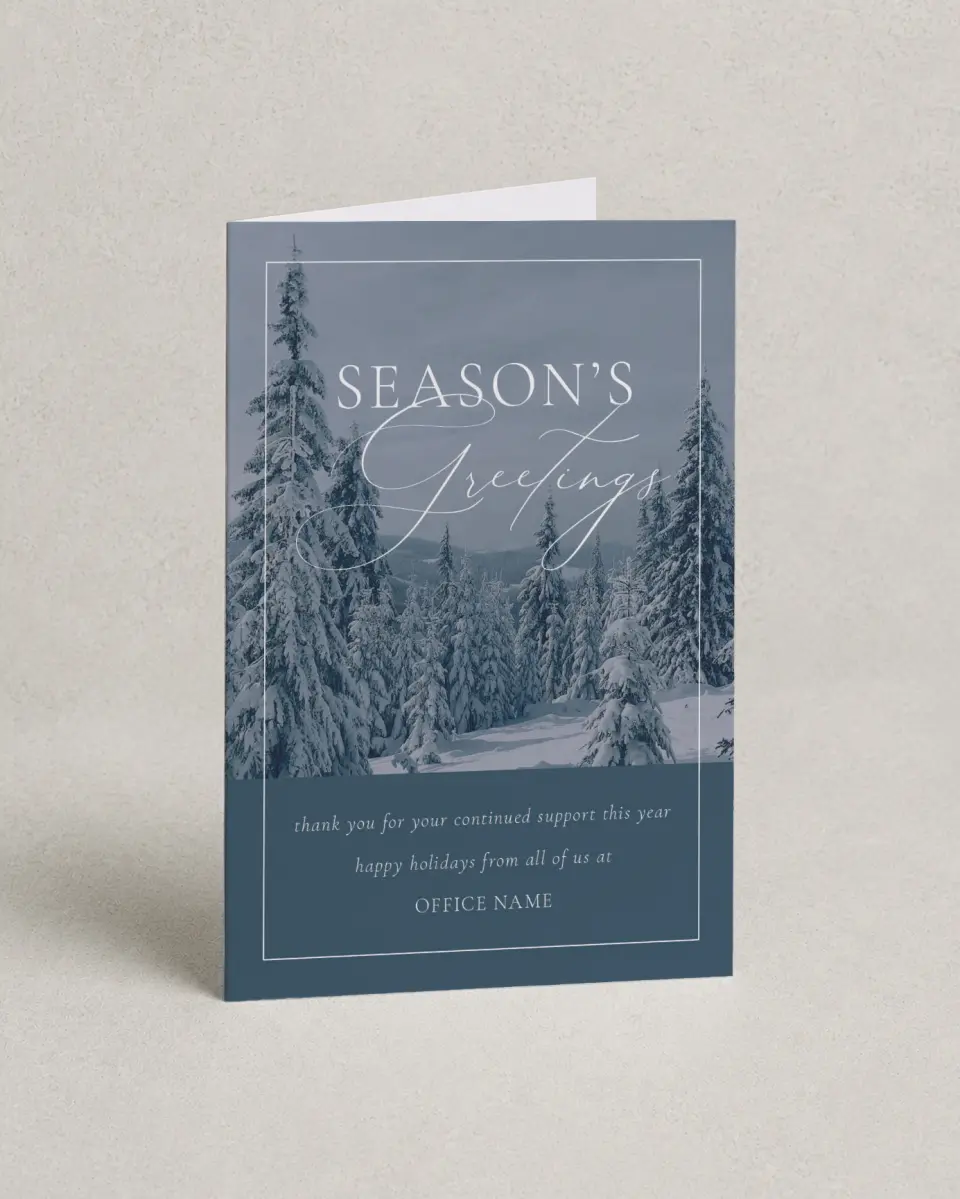 This is a 4.8" x 6.8" Folded Christmas Card called Winter Greetings printed in full color