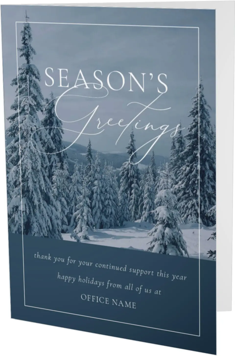 This is a 4.8" x 6.8" Folded Christmas Card called Winter Greetings printed in full color
