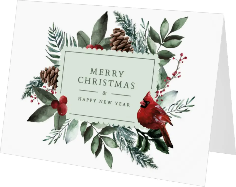 This is a 4.8" x 6.8" Folded Christmas Card called Christmas Cardinal printed in full color