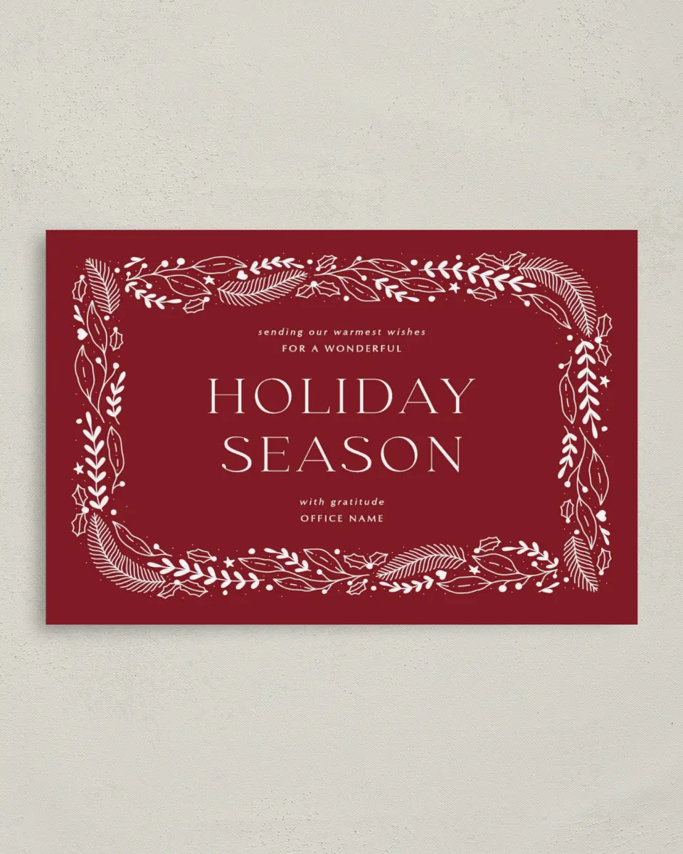 This is a 4.8" x 6.8" Folded Christmas Card called Seasonal Spirit printed in full color