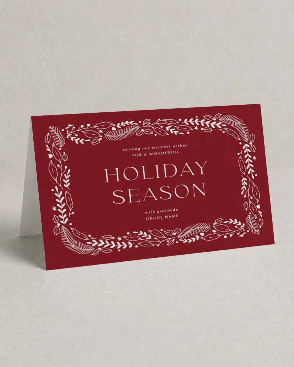 This is a 4.8" x 6.8" Folded Christmas Card called Seasonal Spirit printed in full color