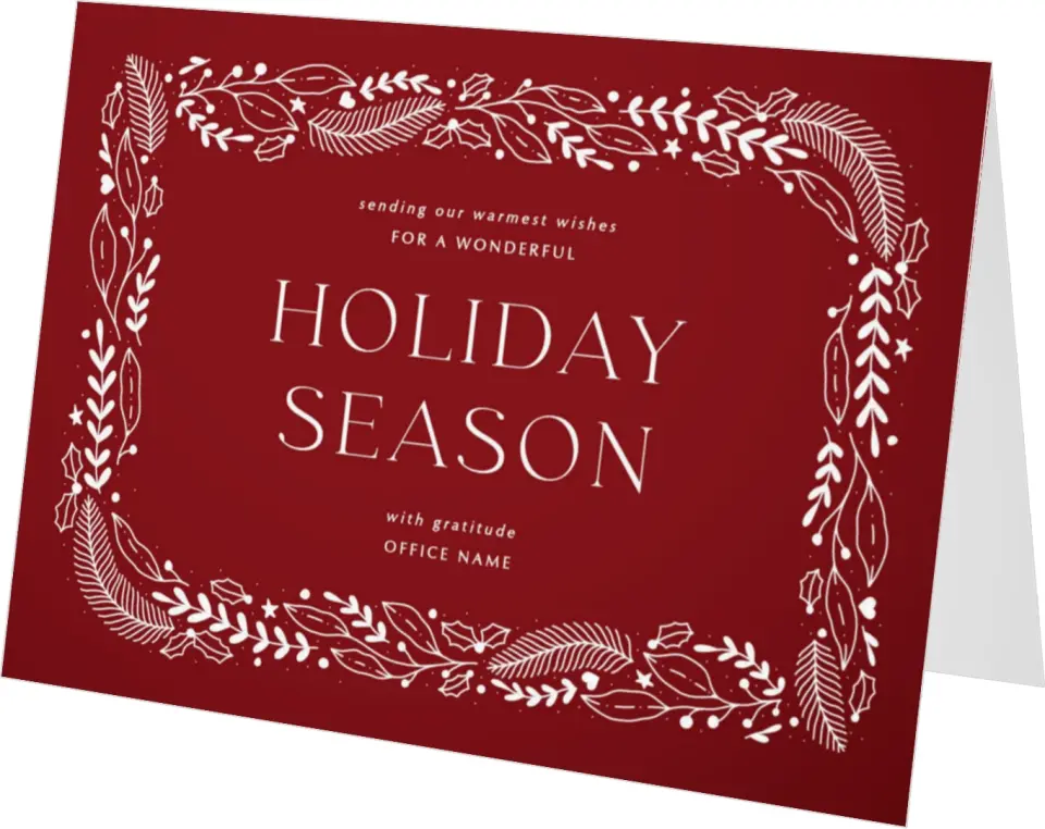 This is a 4.8" x 6.8" Folded Christmas Card called Seasonal Spirit printed in full color