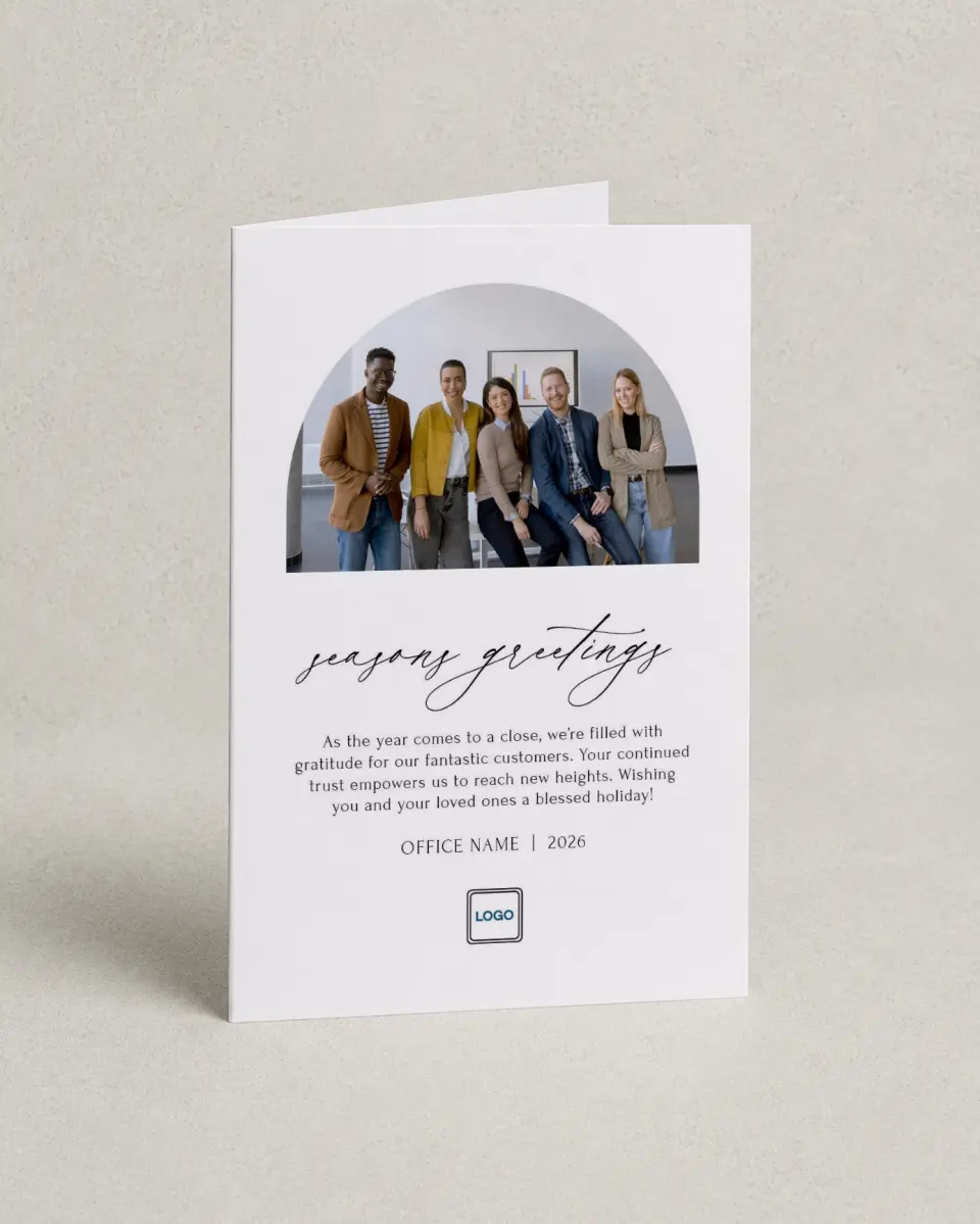 This is a 4.8" x 6.8" Folded Christmas Card called Office Festivity printed in full color