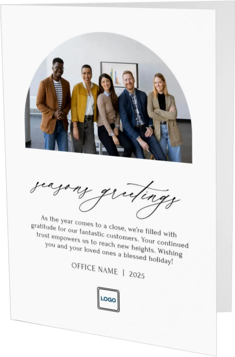 This is a 4.8" x 6.8" Folded Christmas Card called Office Festivity printed in full color