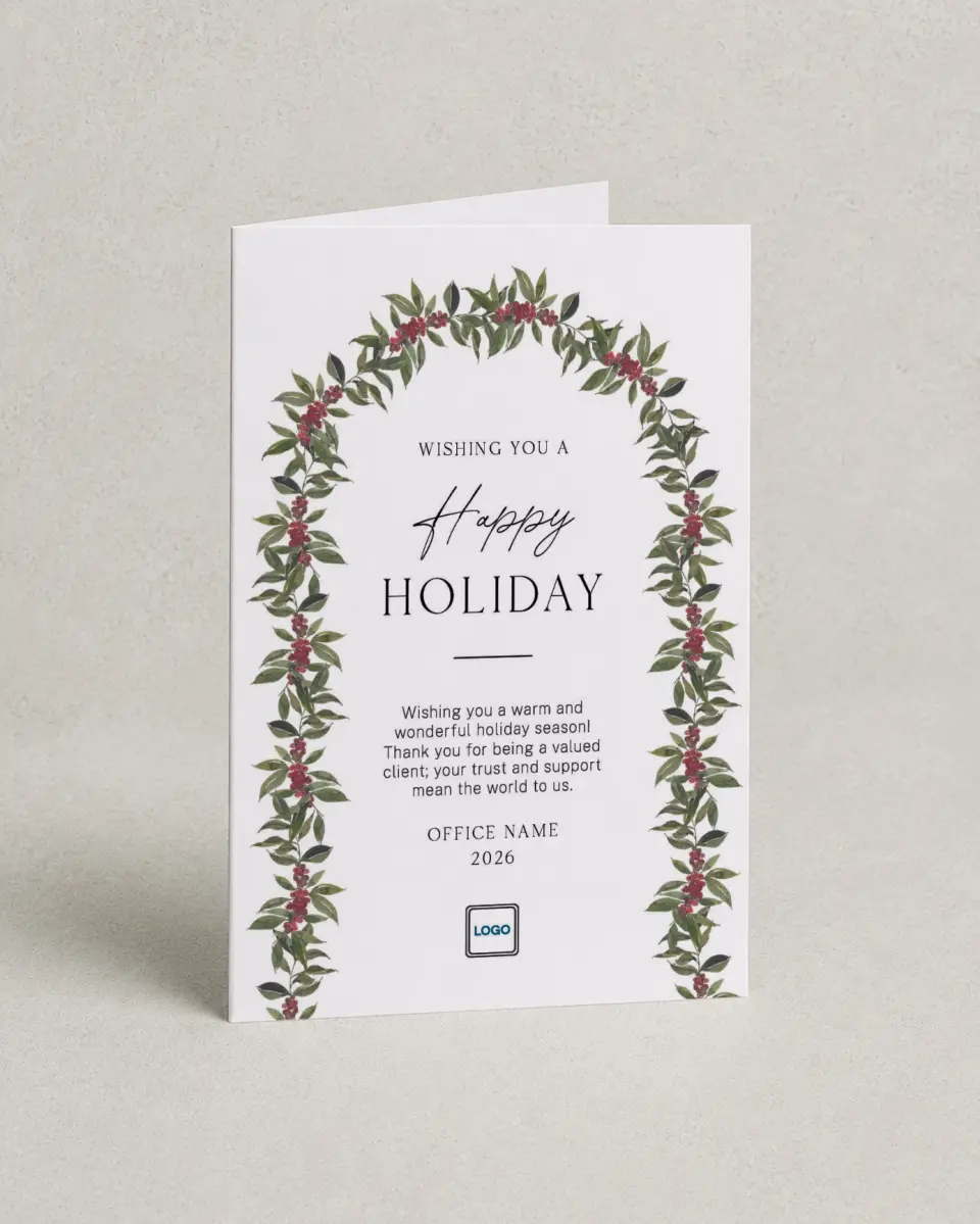This is a 4.8" x 6.8" Folded Christmas Card called Holly Harmony printed in full color