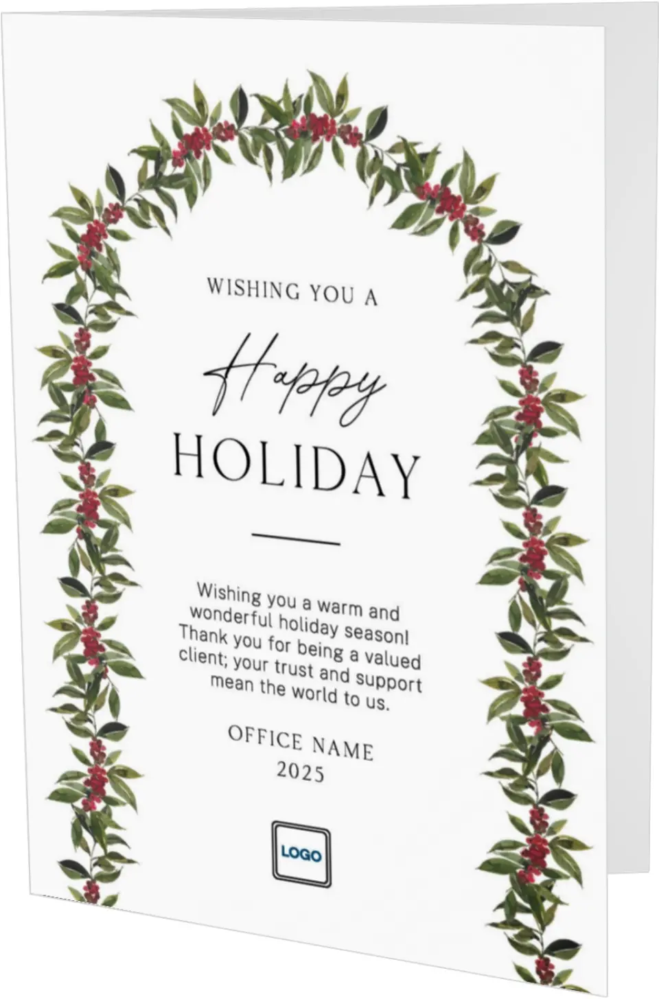This is a 4.8" x 6.8" Folded Christmas Card called Holly Harmony printed in full color