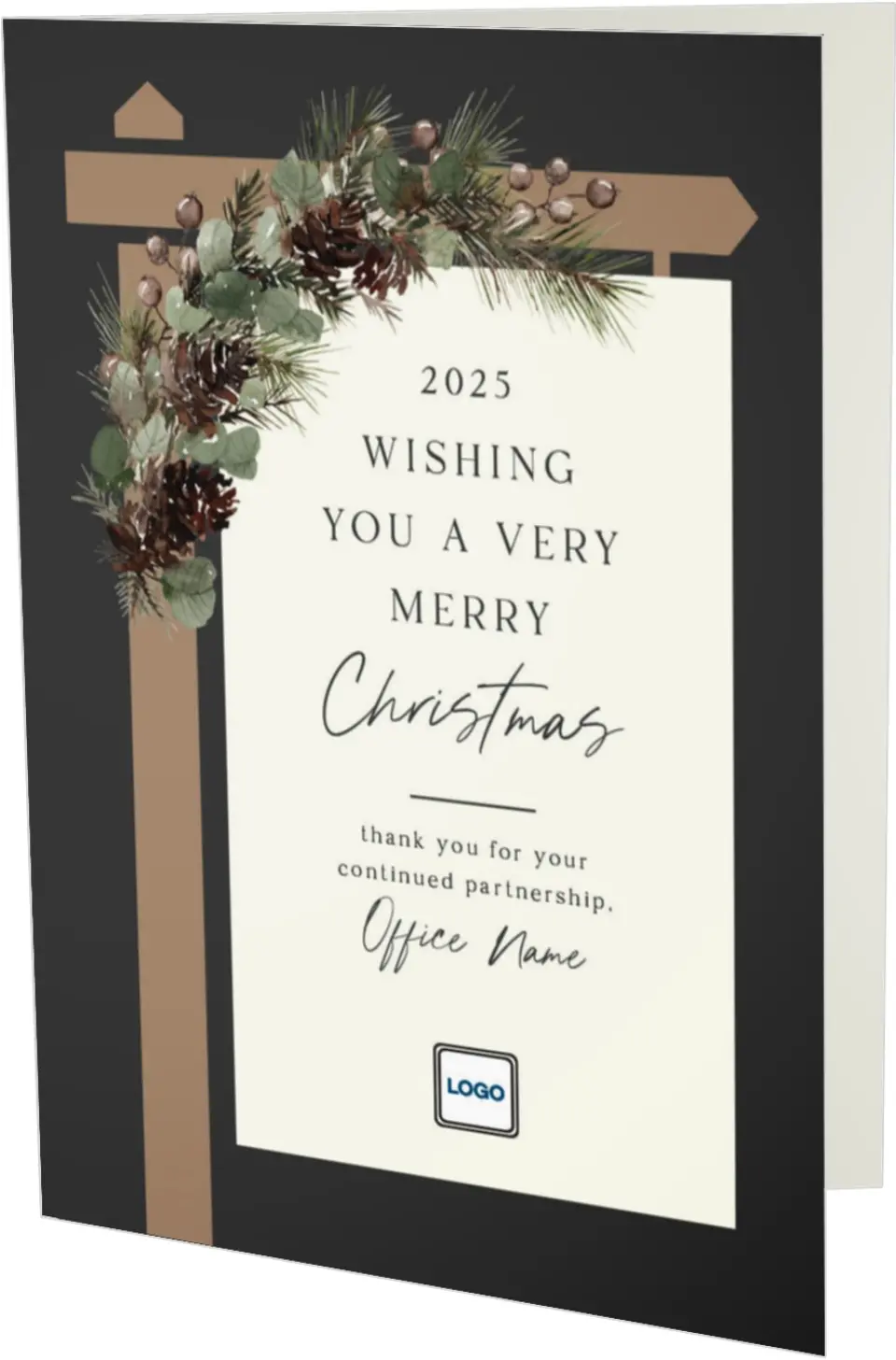 This is a 4.8" x 6.8" Folded Christmas Card called Christmas Success printed in full color with Rose Gold foil