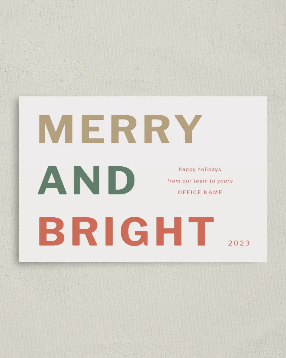 This is a 4.8" x 6.8" Folded Christmas Card called Merry and Bright printed in full color