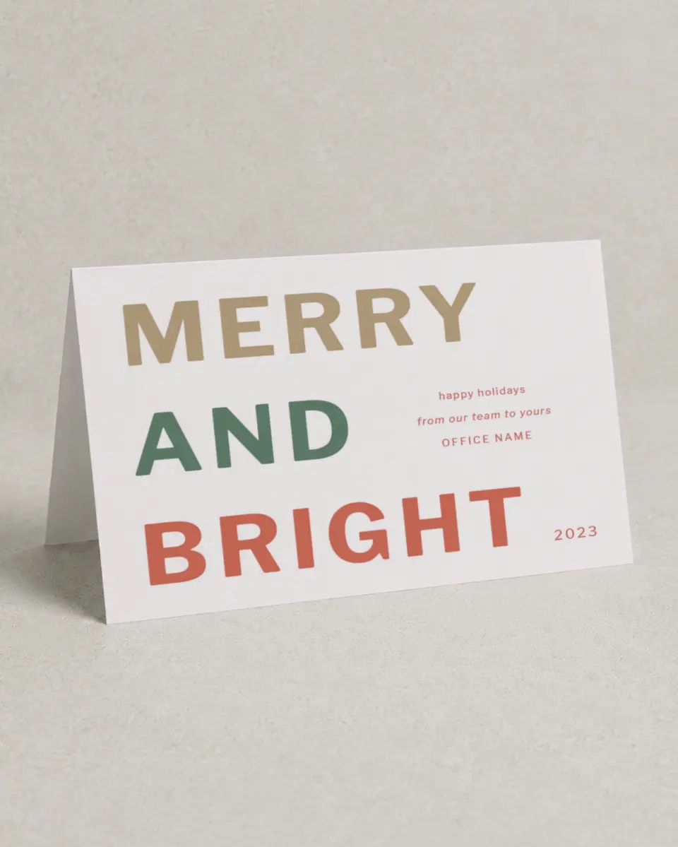This is a 4.8" x 6.8" Folded Christmas Card called Merry and Bright printed in full color