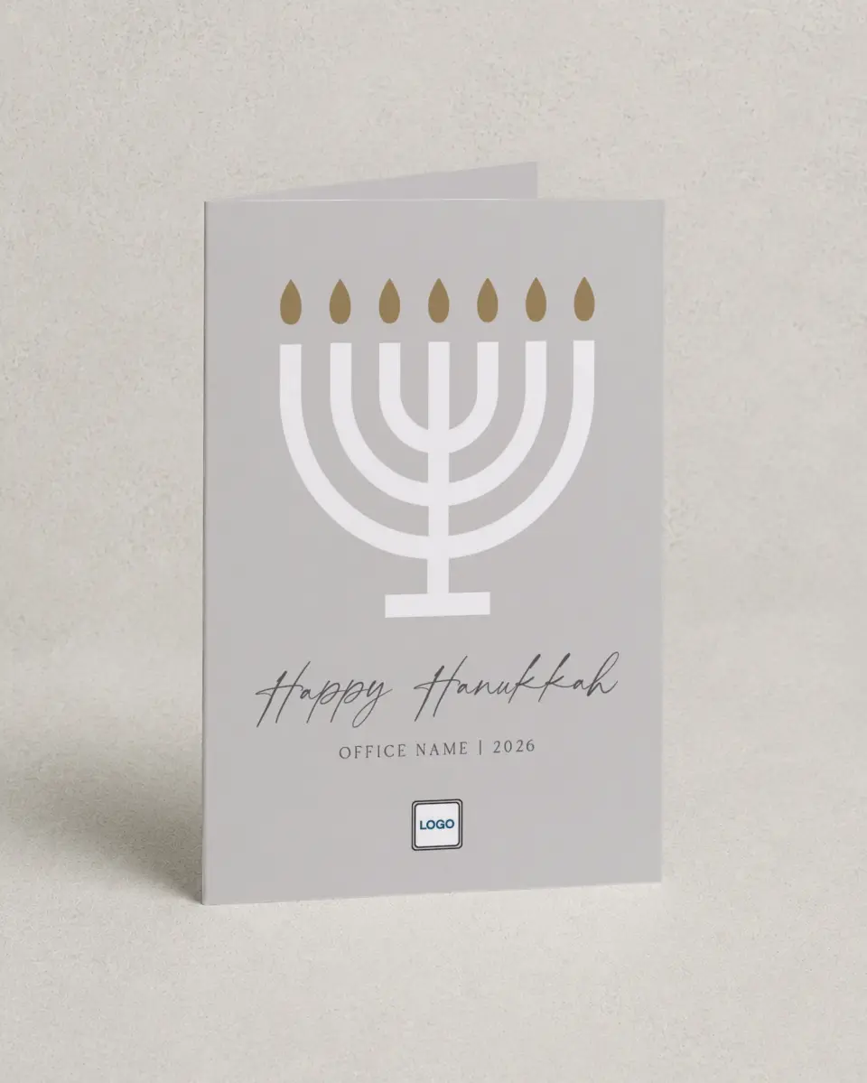 This is a 4.8" x 6.8" Folded Christmas Card called Candlelight Serenity printed in full color with Rose Gold foil