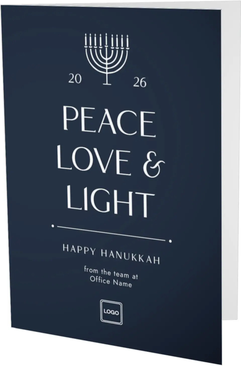 This is a 4.8" x 6.8" Folded Christmas Card called Peace, Love & Light printed in full color