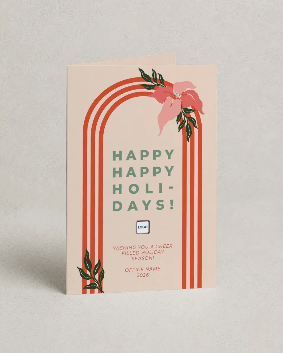 This is a 4.8" x 6.8" Folded Christmas Card called Holiday Happiness printed in full color