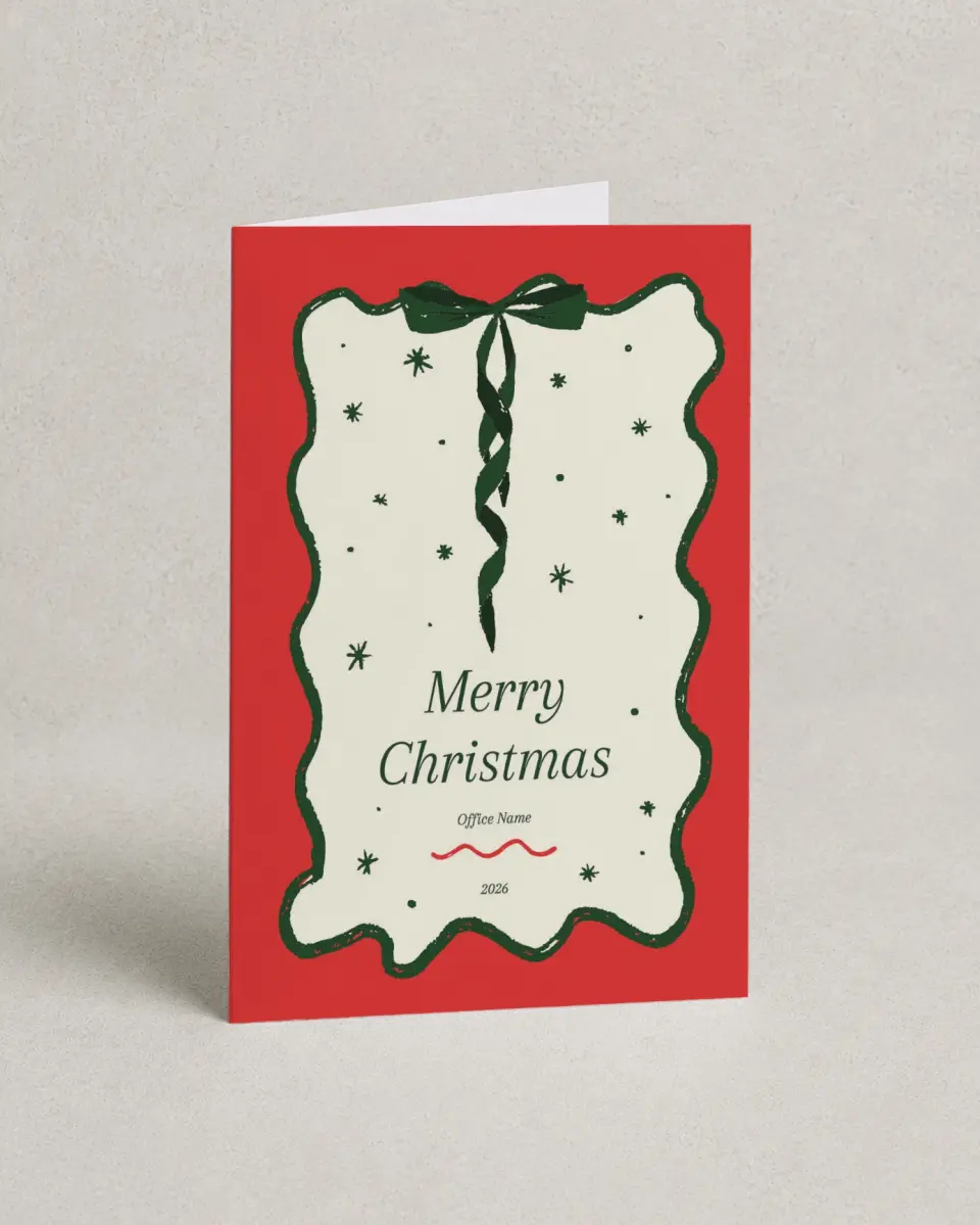This is a 4.8" x 6.8" Folded Christmas Card called Christmas Celebration printed in full color with Rose Gold foil