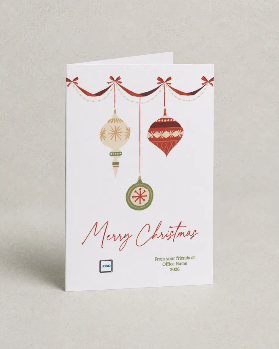This is a 4.8" x 6.8" Folded Christmas Card called Festive Cheer printed in full color
