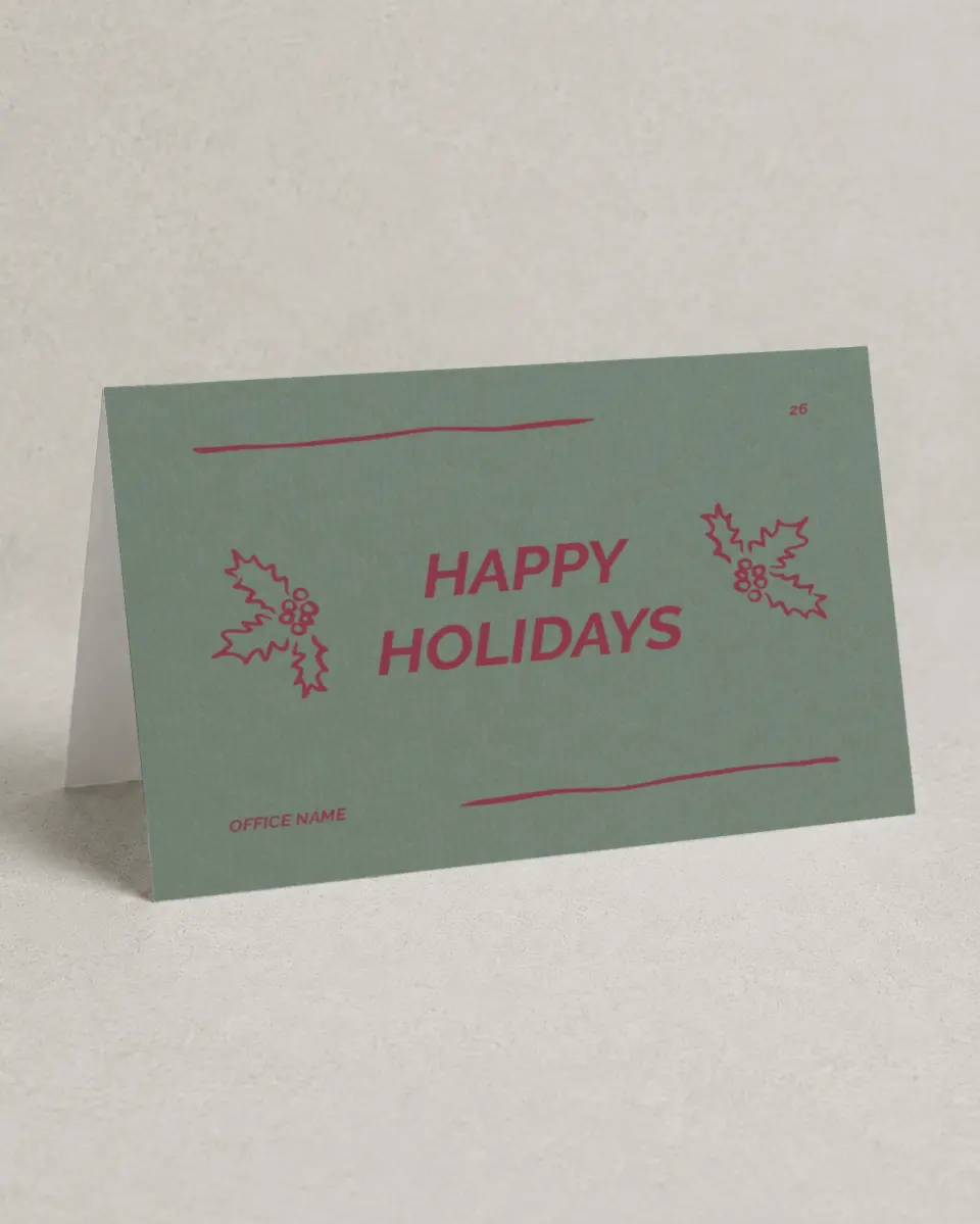 This is a 4.8" x 6.8" Folded Christmas Card called Sweater Weather printed in full color with Gold foil