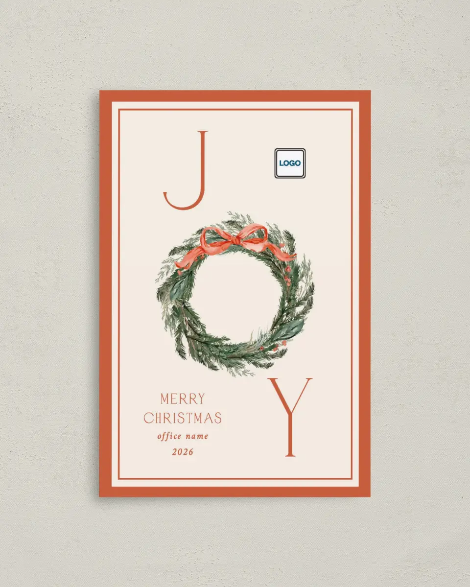 This is a 4.8" x 6.8" Folded Christmas Card called Merry Wreath printed in full color