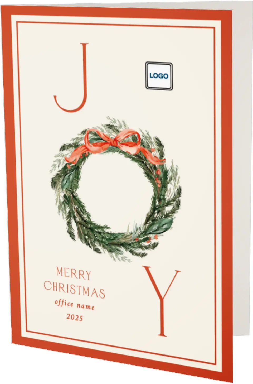 This is a 4.8" x 6.8" Folded Christmas Card called Merry Wreath printed in full color
