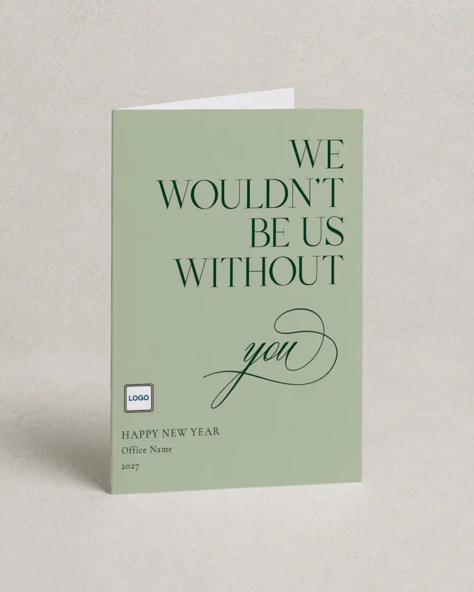 This is a 4.8" x 6.8" Folded Christmas Card called Simple Holiday printed in full color with Gold foil