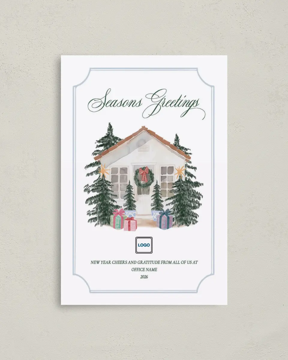 This is a 4.8" x 6.8" Folded Christmas Card called Seasons Greetings printed in full color