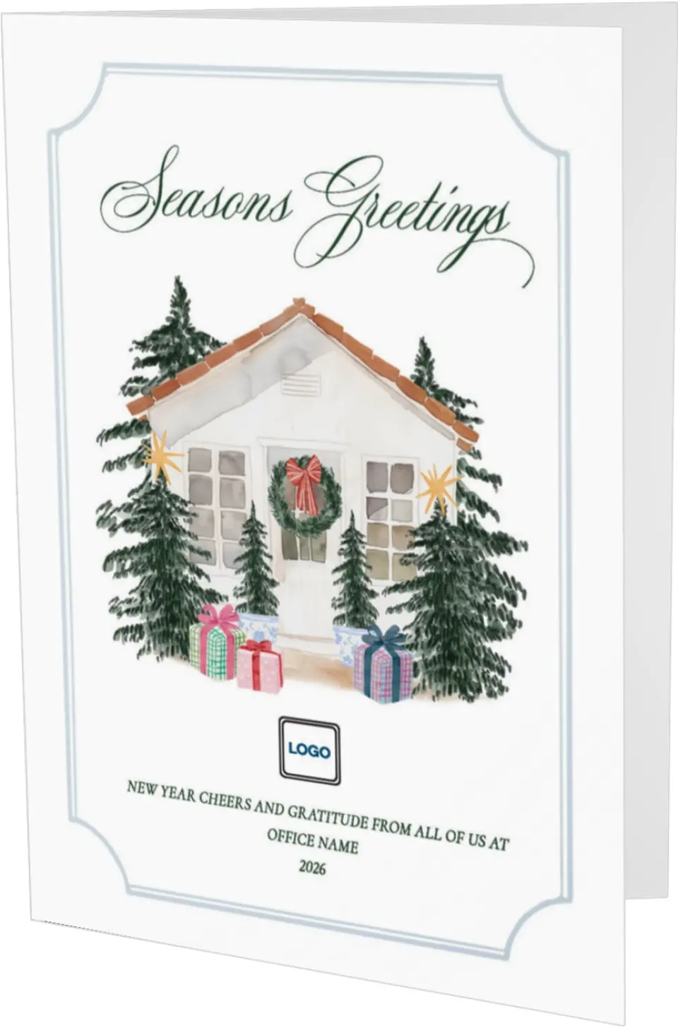 This is a 4.8" x 6.8" Folded Christmas Card called Seasons Greetings printed in full color