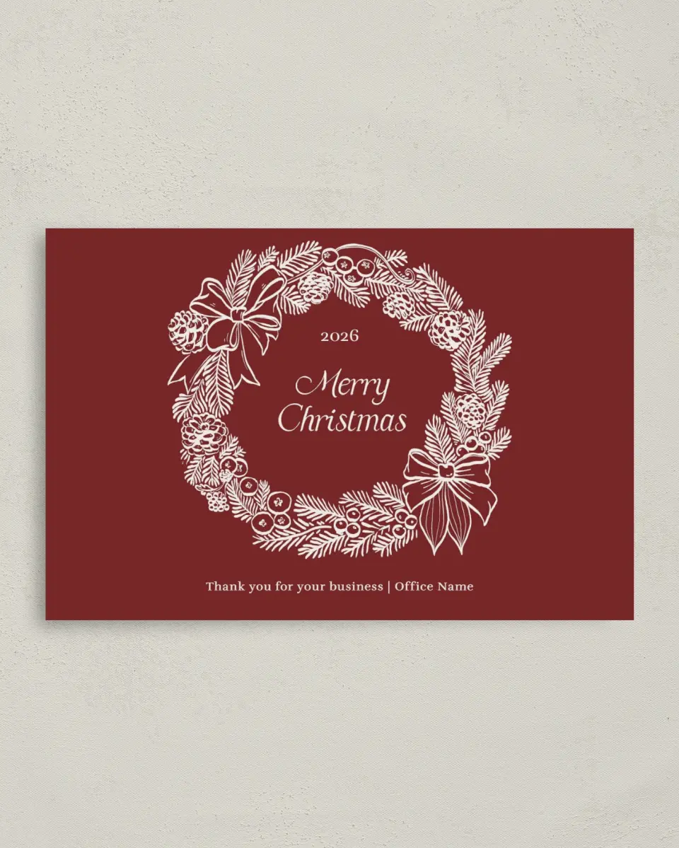 This is a 4.8" x 6.8" Folded Christmas Card called Wreath Tidings printed in full color
