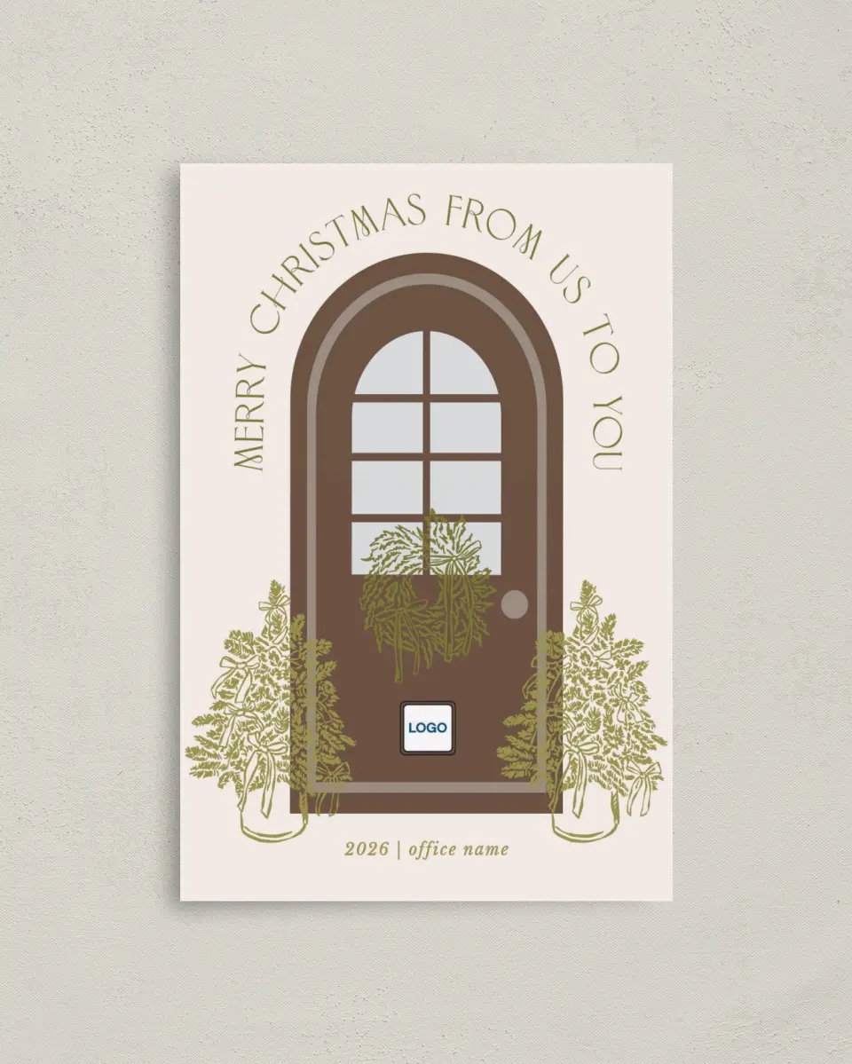 This is a 4.8" x 6.8" Folded Christmas Card called Festive Porch printed in full color