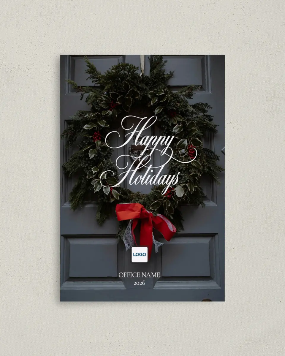 This is a 4.8" x 6.8" Folded Christmas Card called Festive Wreath printed in full color