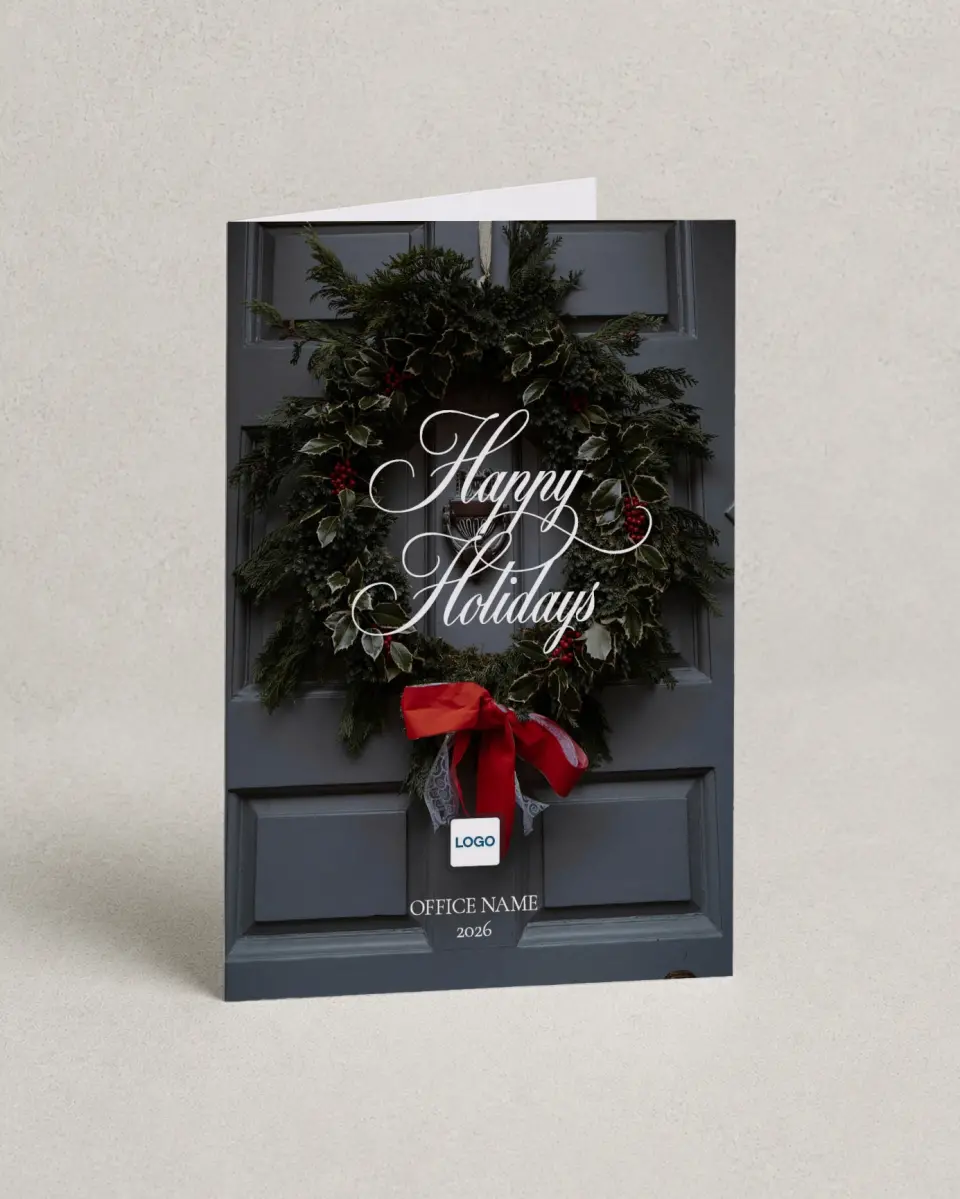 This is a 4.8" x 6.8" Folded Christmas Card called Festive Wreath printed in full color