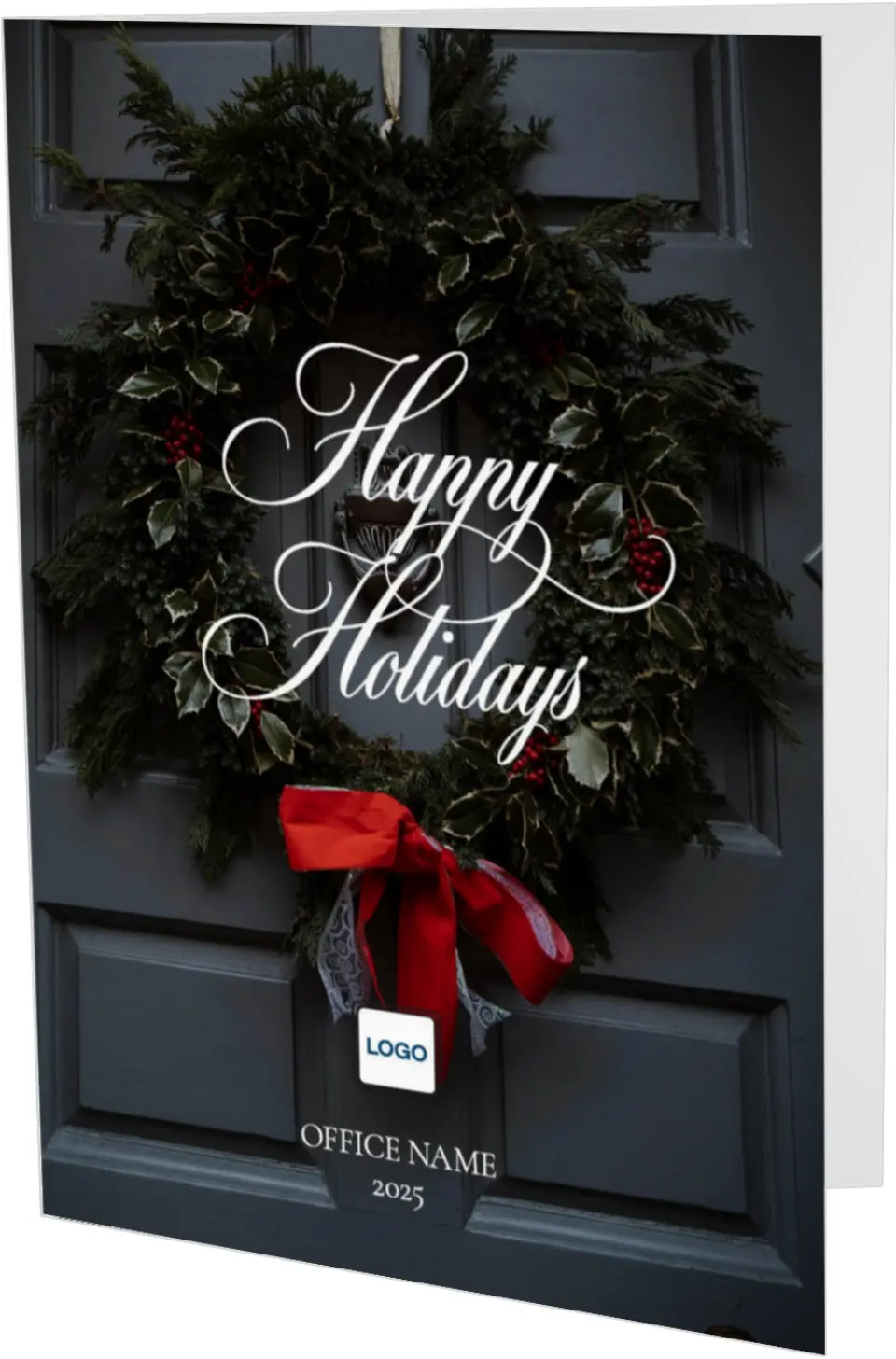 This is a 4.8" x 6.8" Folded Christmas Card called Festive Wreath printed in full color