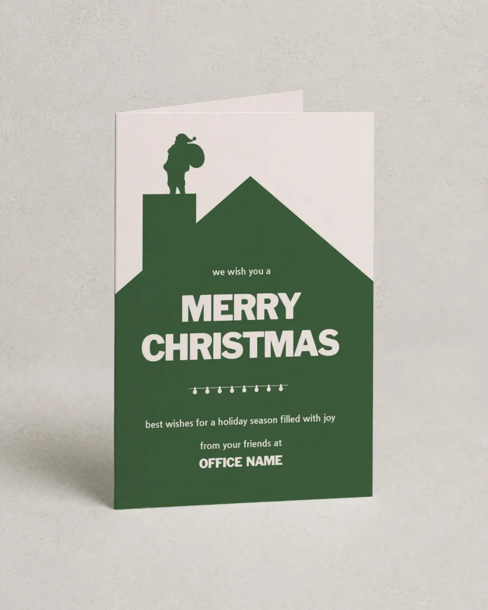 This is a 4.8" x 6.8" Folded Christmas Card called Up on the Housetop printed in full color