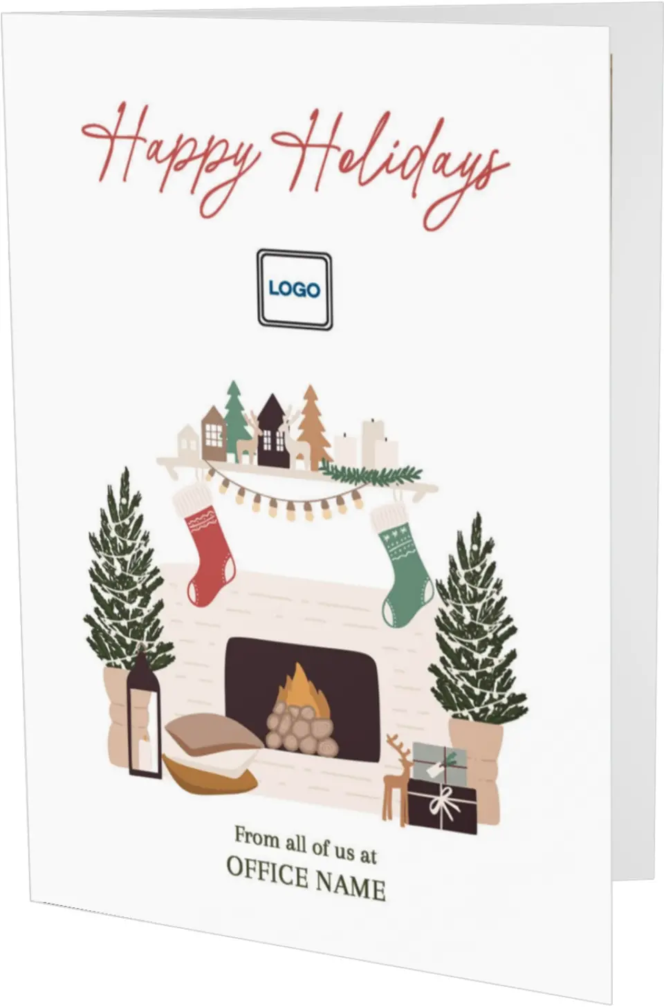 This is a 4.8" x 6.8" Folded Christmas Card called Merry Mantlepiece printed in full color