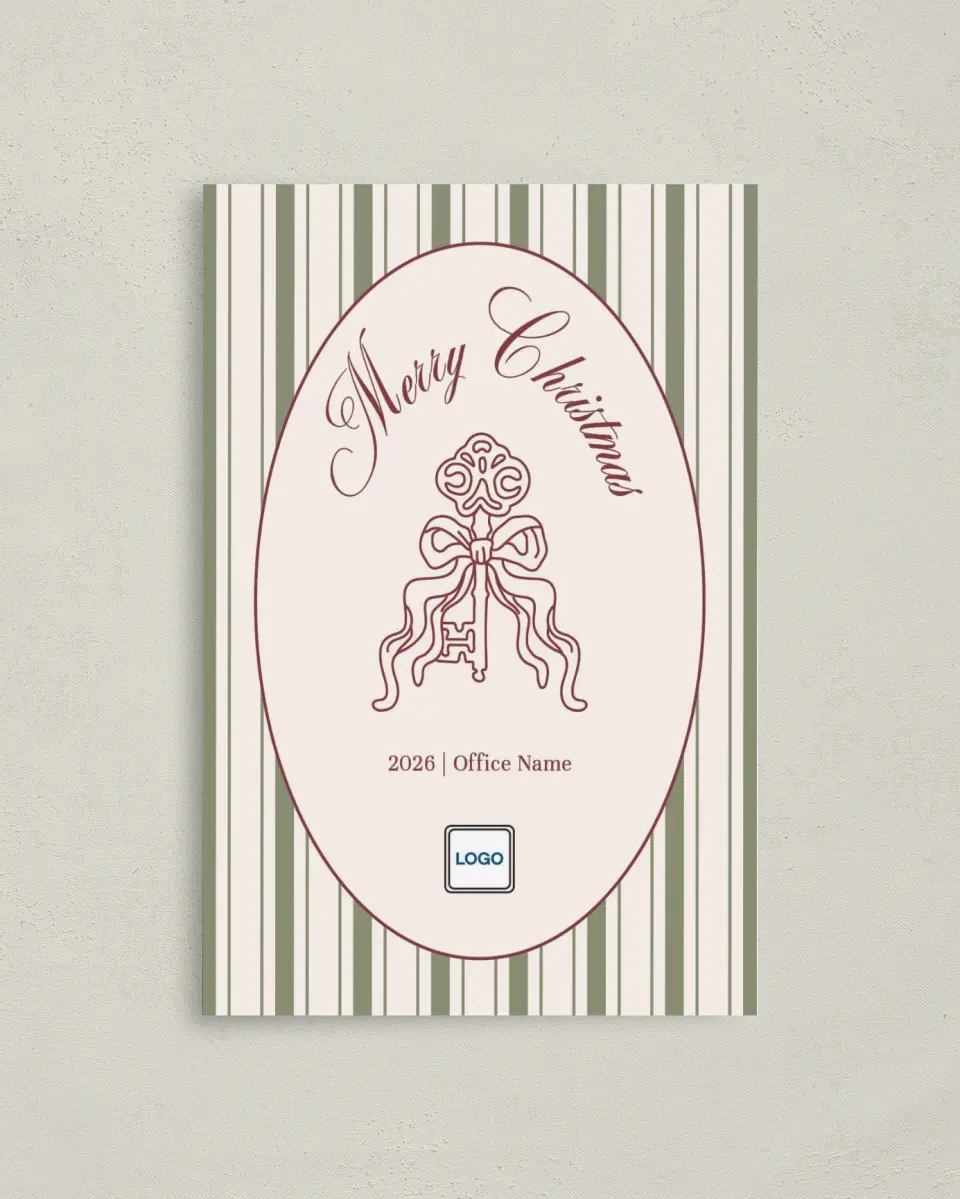 This is a 4.8" x 6.8" Folded Christmas Card called Key to Christmas printed in full color
