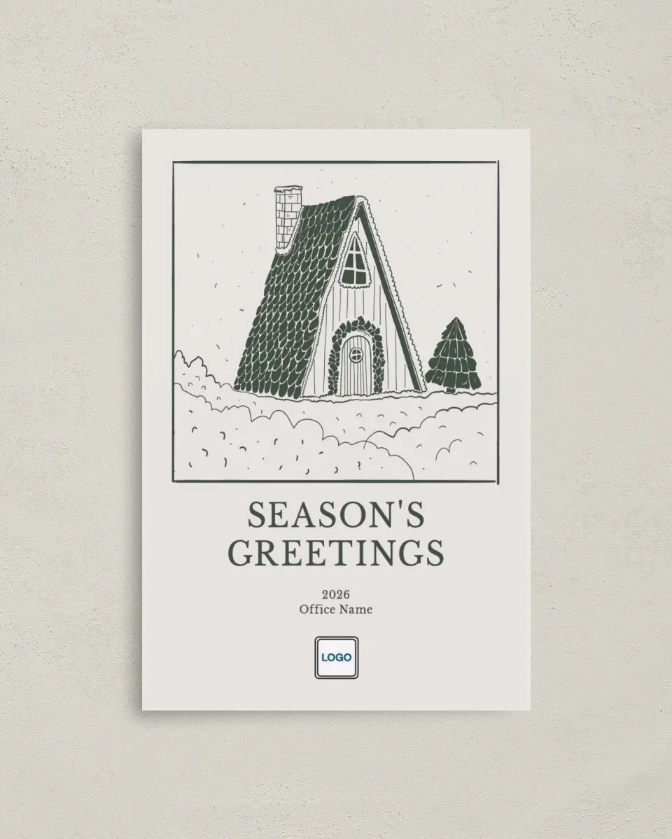 This is a 4.8" x 6.8" Folded Christmas Card called Cozy Snowy Cabin printed in full color