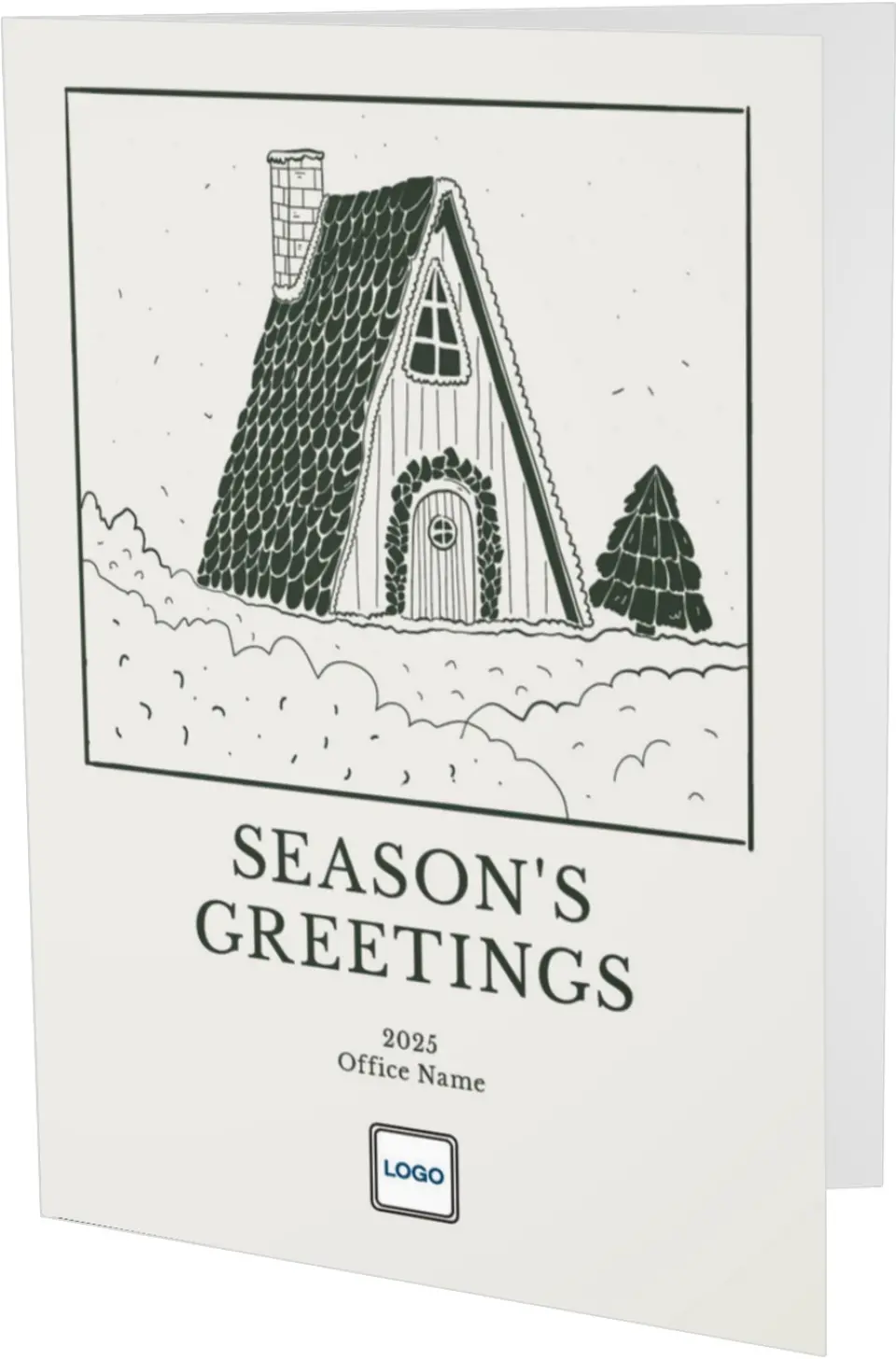This is a 4.8" x 6.8" Folded Christmas Card called Cozy Snowy Cabin printed in full color