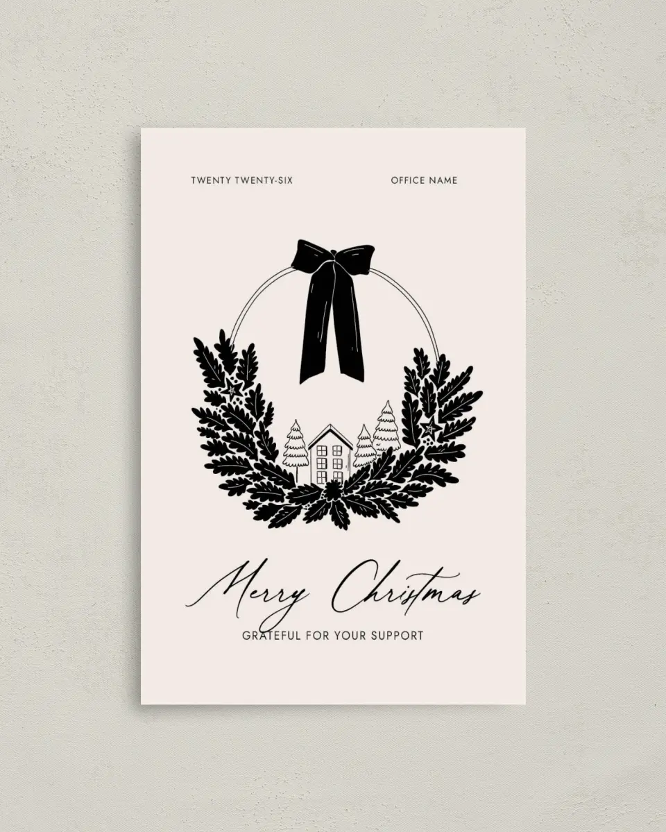 This is a 4.8" x 6.8" Folded Christmas Card called Cozy Wreath printed in full color