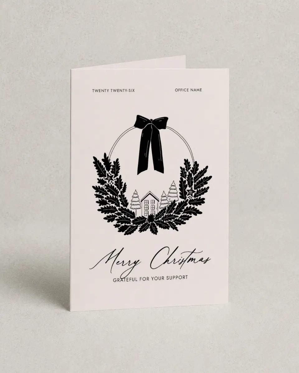 This is a 4.8" x 6.8" Folded Christmas Card called Cozy Wreath printed in full color