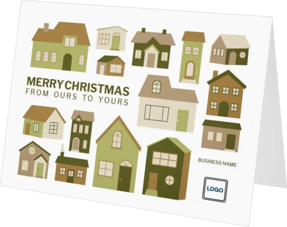 This is a 4.8" x 6.8" Folded Christmas Card called Our Home To Yours printed in full color