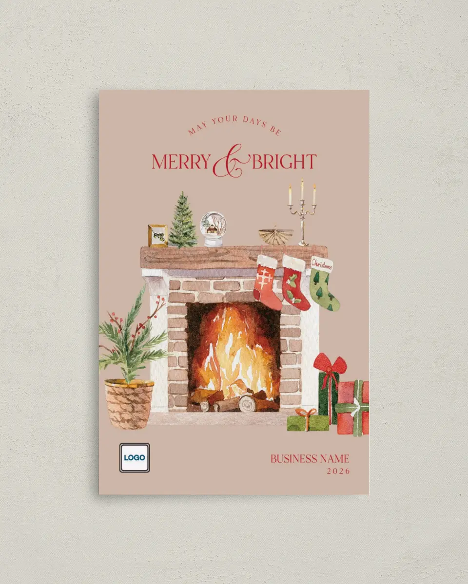 This is a 4.8" x 6.8" Folded Christmas Card called Cozy Fireplace printed in full color