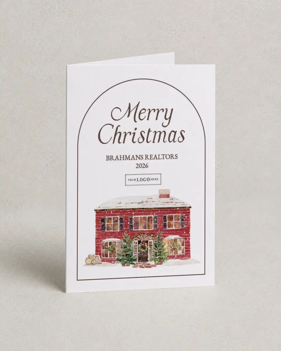 This is a 4.8" x 6.8" Folded Christmas Card called Winter Wishes printed in full color with Gold foil