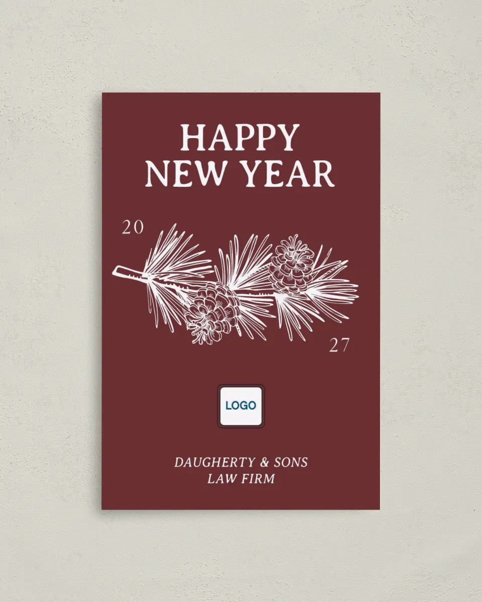 This is a 4.8" x 6.8" Folded Christmas Card called Professional Pine printed in full color