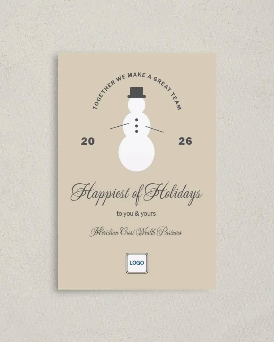 This is a 4.8" x 6.8" Folded Christmas Card called Snowman Salutations printed in full color
