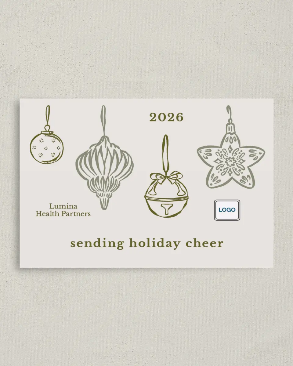 This is a 4.8" x 6.8" Folded Christmas Card called Ornamental Occasion printed in full color
