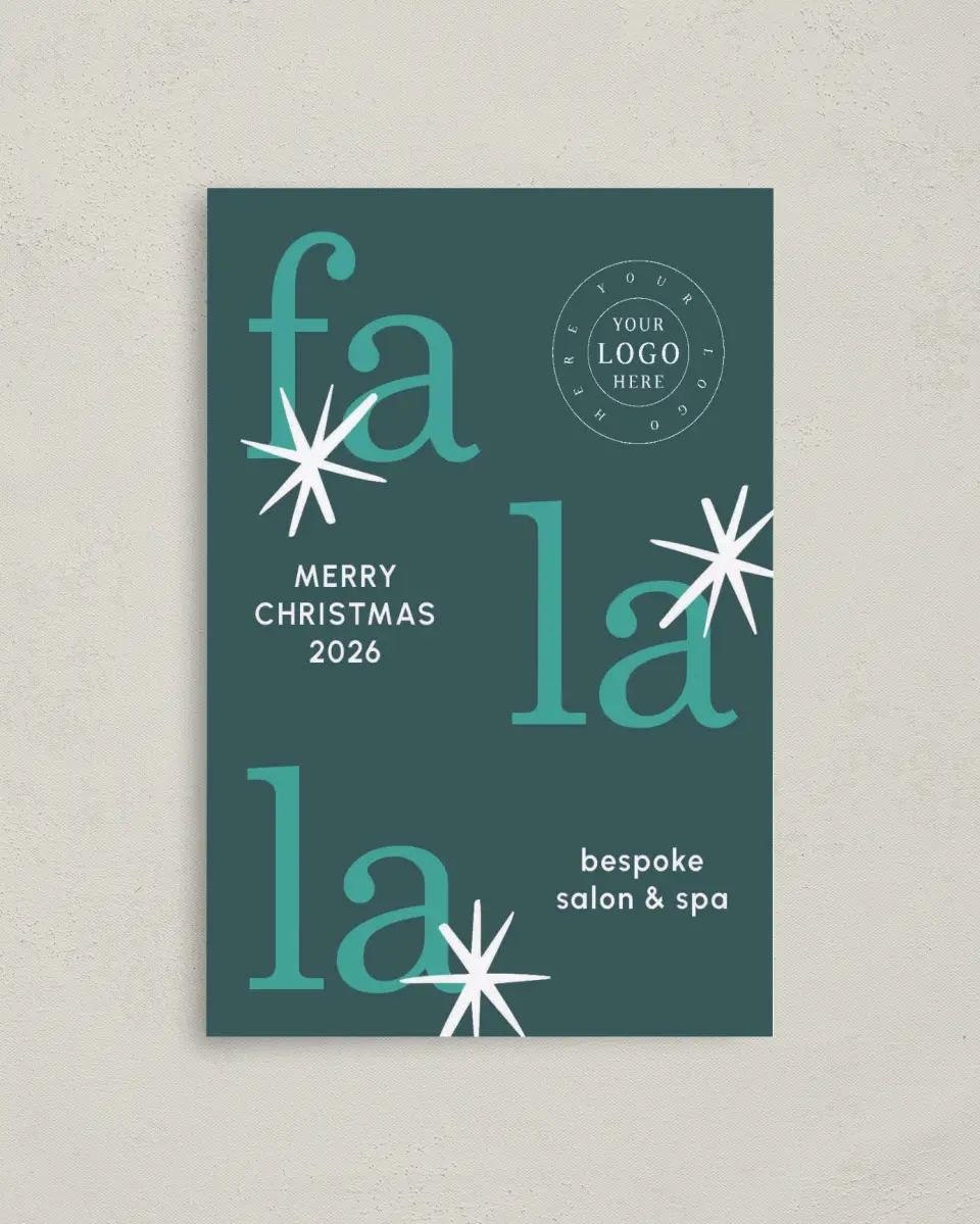 This is a 4.8" x 6.8" Folded Christmas Card called Fa La La Spa printed in full color