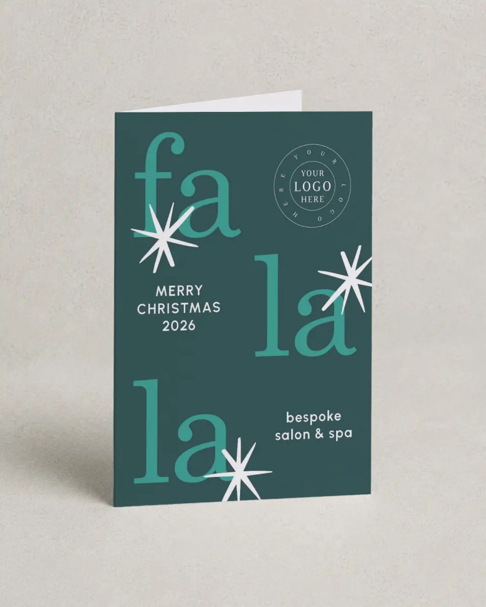 This is a 4.8" x 6.8" Folded Christmas Card called Fa La La Spa printed in full color