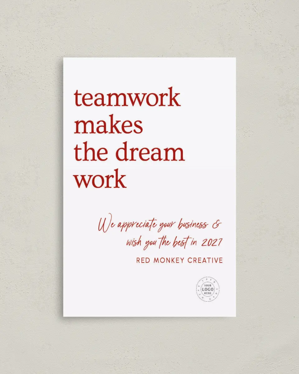 This is a 4.8" x 6.8" Folded Christmas Card called Teamwork Dream Work printed in full color